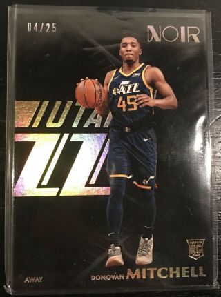 2017 - 18 Panini Noir Donovan Mitchell Rookie Away Gold /25 Rc Utah Jazz