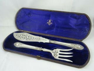 Stunning Boxed Pair,  Victorian Silver Fish Servers,  1874