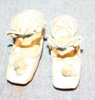 Vintage Doll Shoes Off White Satin Front Buckle For Antique Bebe Doll