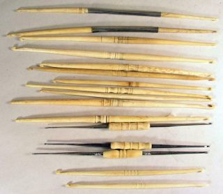 16 Antique Assorted Size Bone Double Sided Sewing Crochet Knitting Hooks