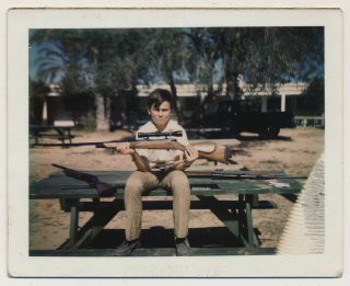Teen Boy Holding Hunting Rifle W Scope Vtg Gun Culture Photo 60 