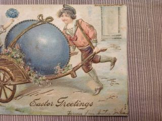 Vintage Easter Greetings Embossed Postcard Boys Wheelbarrow Franklin Scott 300 3