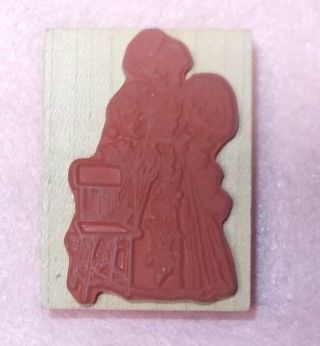 Victorian lady in hat umrella rubber stamp cair flowers woman women history vtg 2