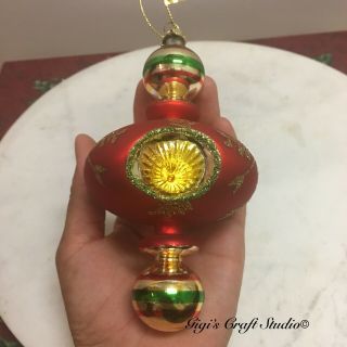 1pc Vintage Mercury Glass Christmas Tree Ornament With Red,  Green & Gold