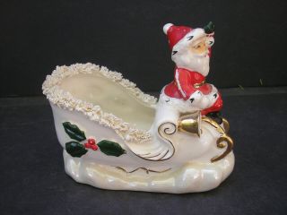 Vtg.  Napco Christmas Sleigh With Santa Claus On The Front 5 " X 5 1/2 "