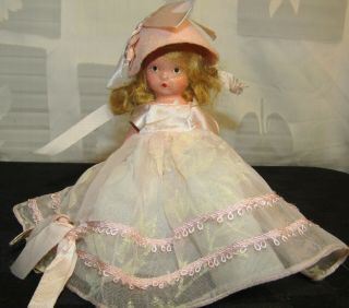 Vintage Nancy Ann Storybook Composition Frozen Leg Doll Pink Flocked
