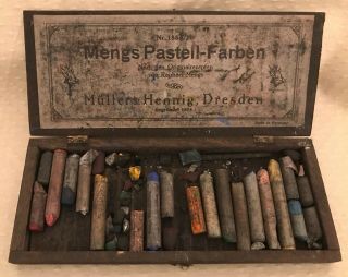 Vintage Antique Box 1874 Mengs Pastel - Farben Müller & Hennig Dresden Germany