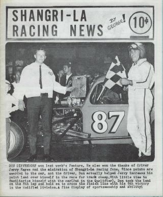 1968 Shangri - La Speedway Modified Program - Don Diffendorf 87 - Db
