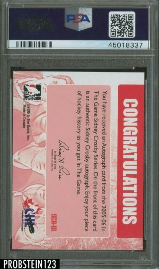 2005 - 06 ITG In The Game Sidney Crosby Penguins RC Rookie PSA/DNA 10 AUTO 2