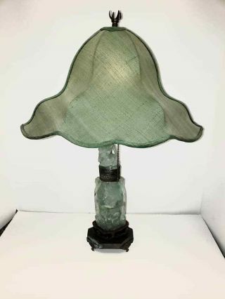 Antique Chinese Carved Green Quartz Urn,  Lamp (revised Description)