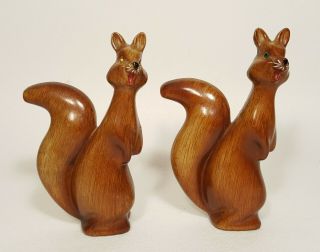 Vintage Hollow Wooden Squirrel Figures Ornaments Mid Century Modern Gem Eyes