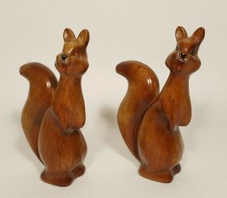 Vintage Hollow Wooden Squirrel Figures Ornaments Mid Century Modern Gem Eyes 2