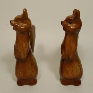 Vintage Hollow Wooden Squirrel Figures Ornaments Mid Century Modern Gem Eyes 3