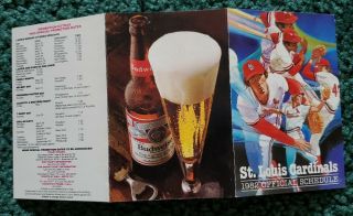 1982 St Louis Cardinals Pocket Trifold Schedule Budweiser Busch World Series 2