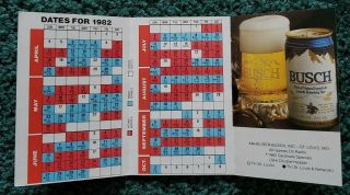 1982 St Louis Cardinals Pocket Trifold Schedule Budweiser Busch World Series 3