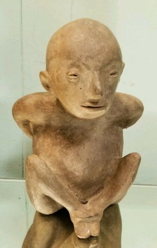 Pre - Columbian Clay Figure Carving Seated Hands Bound Possibly Nayarit