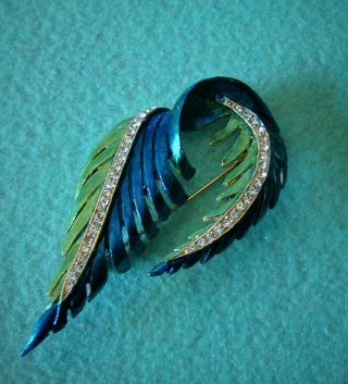 Rare Vintage Hattie Carnegie Signed Abstract Enamel Leaf Or Feather Brooch Pin