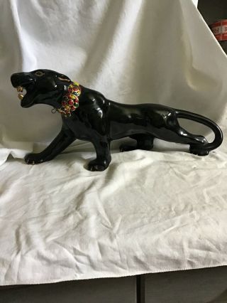 Vintage Large Black Panther Ceramic Figurine Statue 18”.  This Has Got To Go