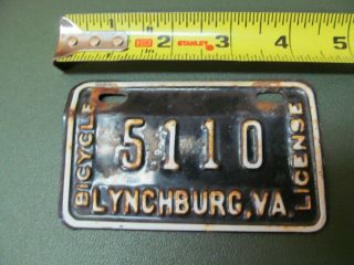 Vintage Lynchburg,  Va Bicycle License Plate 5110