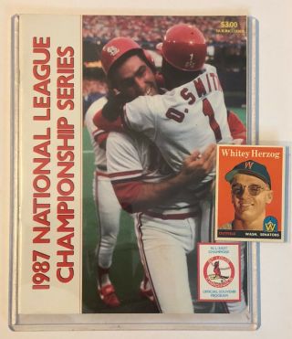 1958 Whitey Herzog Card & 1987 Program Nl Championship - St Louis Cardinals - Giants