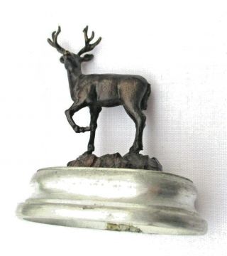 Vintage Marked Daniel Kronberg Terrific Bronze Deer On Silver Metal Base