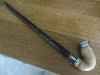ANTIQUE MEERSCHAUM TOBACCO PIPE WITH SILVER WIND CAP AND THROAT plus stem 2