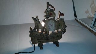 Vintage Antique Cast Iron Hubley Sailing Ship Lamp Perfectly.