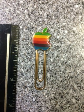 Vintage Macintosh rainbow stripe apple keychain key ring tie tack pin paperclip 2