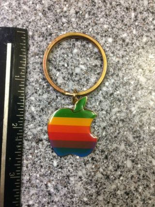 Vintage Macintosh rainbow stripe apple keychain key ring tie tack pin paperclip 3