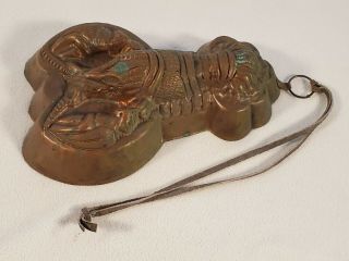 Antique Solid Copper Jello Cake Mold Hammered Lobster Shape Heavy Patina