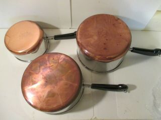 Vintage Copper Bottom 1801 Revere Ware Pans 1 / 2 / & 3 Quart