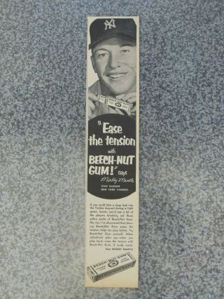 Vintage 1953 Mickey Mantle Ny Yankees Baseball Beech - Nut Gum Advertisement