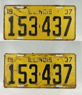 1937 Illinois Passenger License Plate Pair -