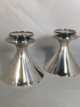 Rare Gorham Sterling Candlestick Holders Weighted Pair 1155 Mid Century Modern
