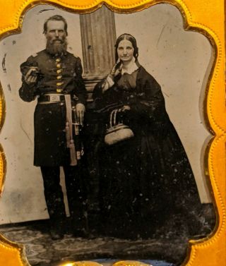 Antique Civil War Tintype Photo / 1/6 Plate / Union Officer w/ Sword / Wife 2
