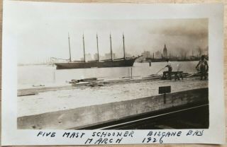 1920s Photo 5 - Masted Schooner Silhouette @miami Florida Skyline & Dock Workers