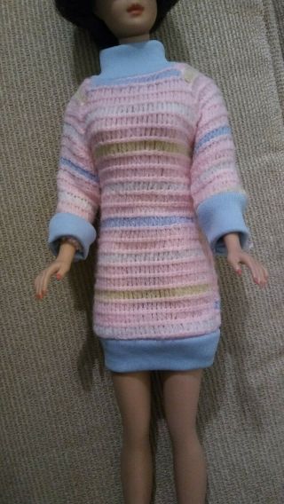 Vintage Barbie Doll Clothes Knit Sweater Dress Pink Blue Htf