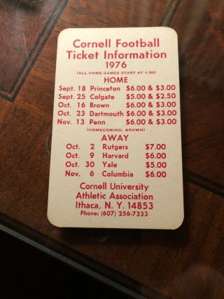 1976 Cornell Big Red College Football Pocket Schedule 2