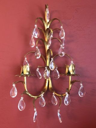 Vintage Italian Italy Gold Gilt Wall Candelabra Light Sconce Antique Prisms