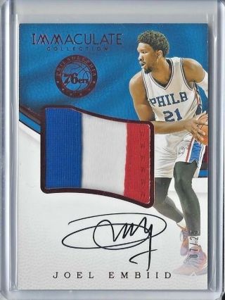 2016/17 Panini Immaculate Joel Embiid 3 - Color Patch Auto Red Parallel Ssp /25