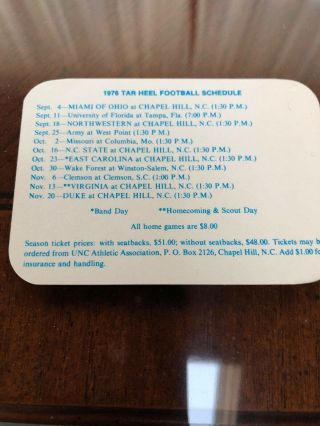 1976 North Carolina Tar Heels College Football Pocket Schedule 2