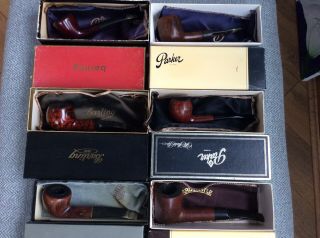 Six Vintage Smoking Pipes With Stand And Boxes