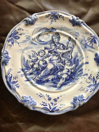 Antique Blue &white Hand Painted Signed Majolica Italy Pottery Plate /handpaint