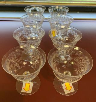 8 Vintage Elegant Brilliant Cut Crystal Stemware Desert Compote Bowls