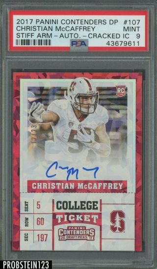 2017 Contenders Cracked Ice College Ticket Christian Mccaffrey Rc Auto /23 Psa 9