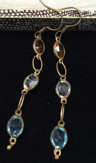 Vintage Art Deco Jewellery Pretty Bezel Set Crystal Pendant Earrings - Pierced