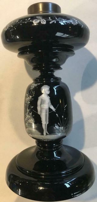 Antique Mary Gregory Black Enamel Amethyst Glass Oil Lamp