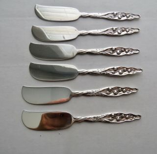 Set Of 6 Whiting Lily Of The Valley Sterling Silver Flat Butter Knives 5 - 1/8 