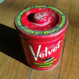 Vintage Velvet Pipe And Cigarette Tobacco Tin Can St.  Louis Mo.  14 Oz 6 " Tall