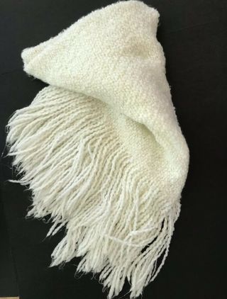 Vintage Kennebunk Weavers Throw Ivory Color With Fringe Made In The Usa